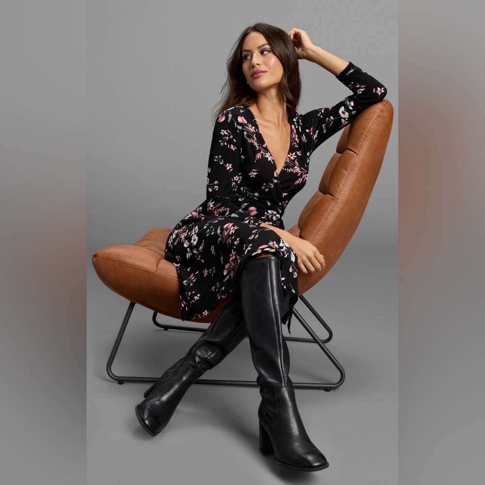 Lauren Ralph Lauren Black and Pink Floral Long Sleeve Dress